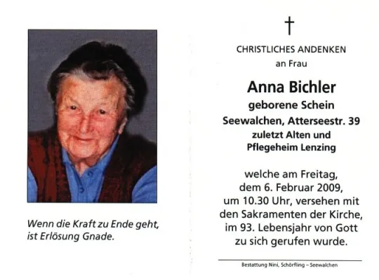 Begräbnis von Frau Anna Bichler