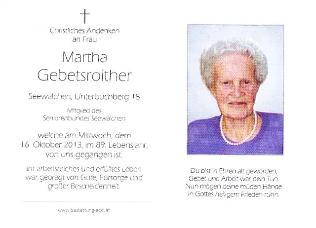 Begräbnis Martha Gebetsroither