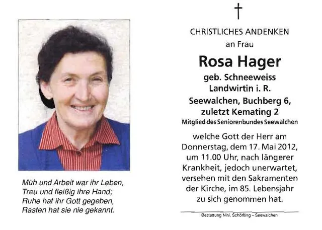 Begräbnis Rosa Hager