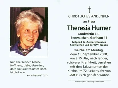 Begräbnis von Theresia Humer