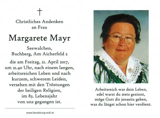 Begräbnis Margarete Mayr