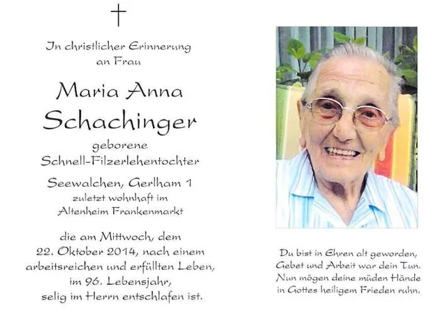 Begräbnis Maria Anna Schachinger