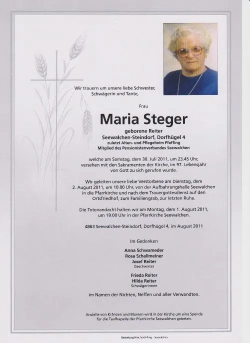 Begräbnis Maria Steger