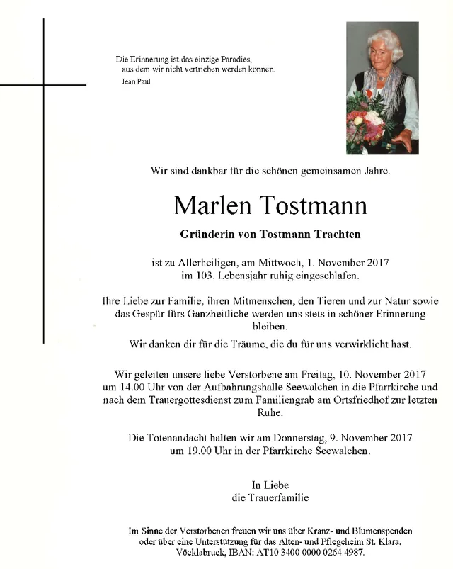 Begräbnis Marlen Tostmann